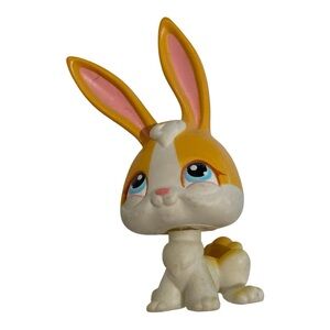 Littlest Pet Shop Orange White Bunny #75 Red Magnet Blue Eyes
